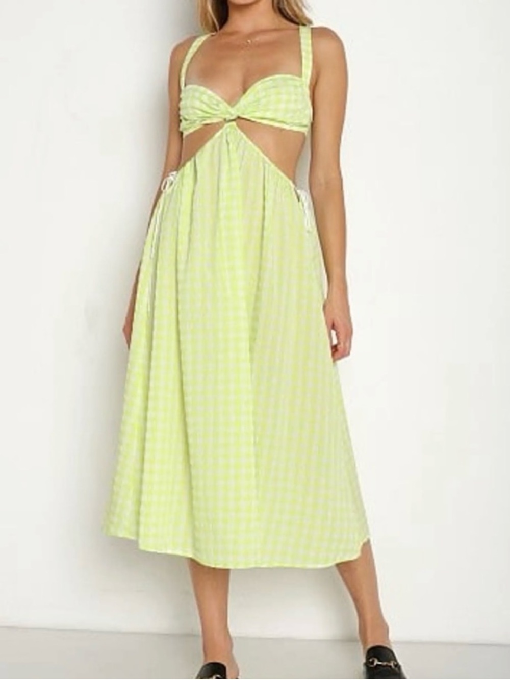 For Love And Lemons Lime Green Checked Tie-Front Bralett dress large